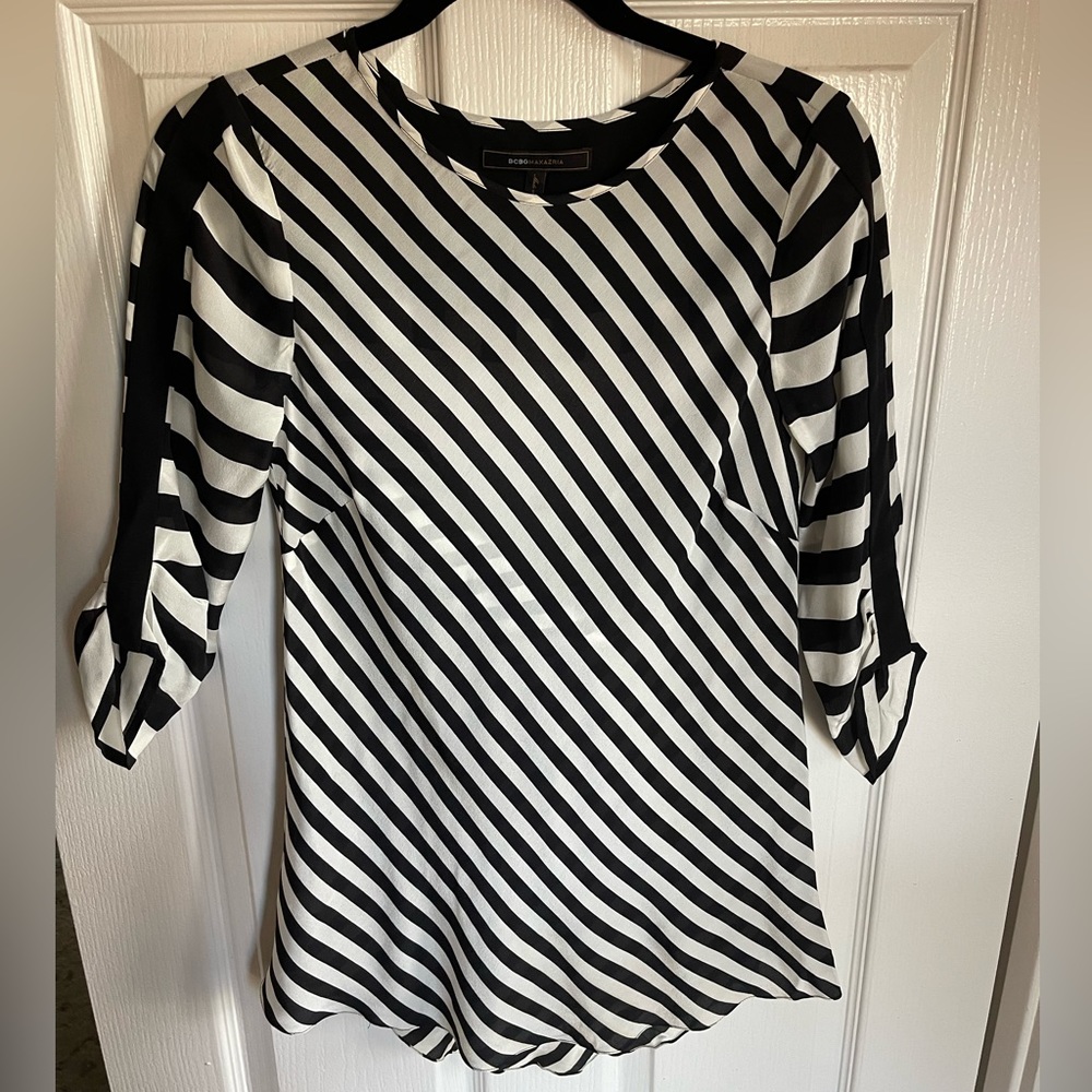 BCBG striped blouse with open back